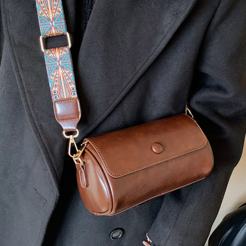 Wholesale PU Messenger Broadband Single Shoulder Cylinder Bag